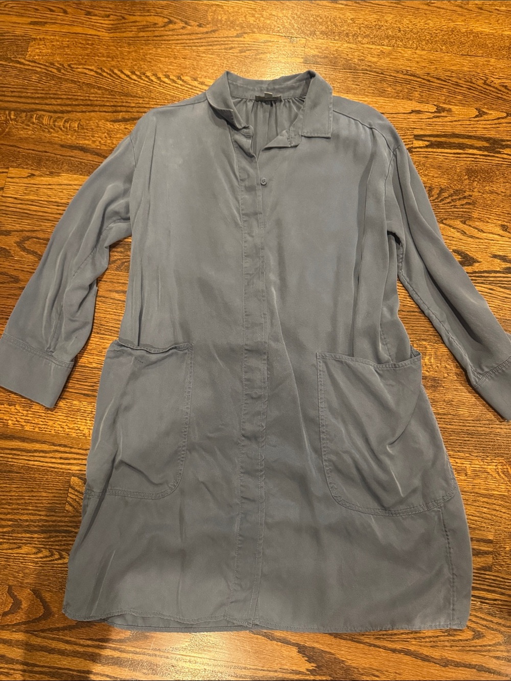 COS Long Sleeve Gray-Blue Shirt Dress with Two Front Pockets in a drapey lyocell